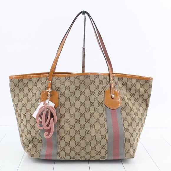 Gucci Handbags - Gucci Tote Bag GG Canvas Beige Orange Chien Pan Gold Hardware